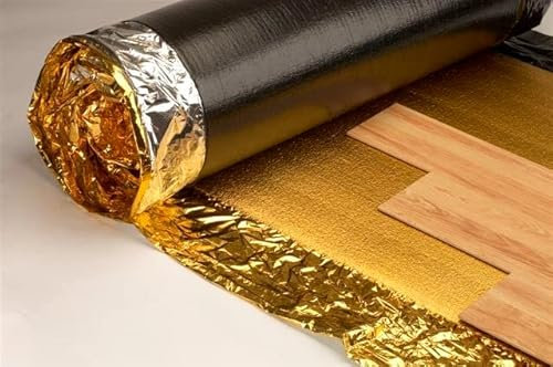 Sous-couche acoustique super sonique dorée 5 mm conçue pour tous les sols en bois, stratifiés Membrane résistante à l'humidité, excellente isolation phonique et thermique (15 ㎡)