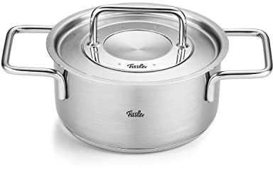 Fissler Pure Collection Olla de 1,9 L y 16 cm de Diámetro, Acero Inoxidable, con Tapadera Metálica, Escala de Medición Interior, Inducción