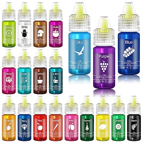 Colorant Alimentaire - Colorant Alimentaire Liquide Sans Goût pour Gâteaux, Cuisson, Fondant, Macarons - Food Colouring Vibrant pour Décoration de Gâteau, Glaçage, Pâtisserie, Artisanat - 20 x 6ml