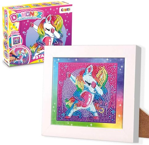 CRAZE DIAMONDZ Starter Set Unicorn – Diamond Painting Girl Unicorn stencil fai da te per bambini, 15 x 15 cm