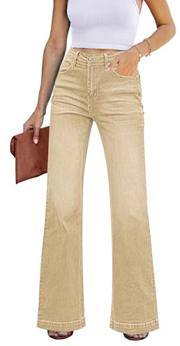 GRAPENT Western Bootcut Bell Bottom Jeans for Women's 90s Outfit High Waisted Stretchy Jeans in Pale Khaki Size 4 6