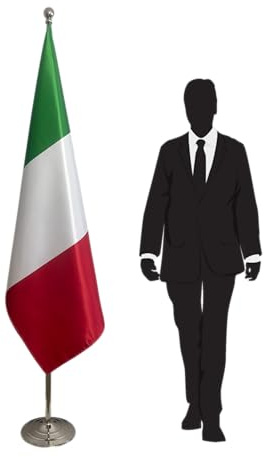 Bandiera Italia con asta e base. Bandiera italiana per ufficio. Base 1,3kg. Bandiera in raso. Codice CN1-IT