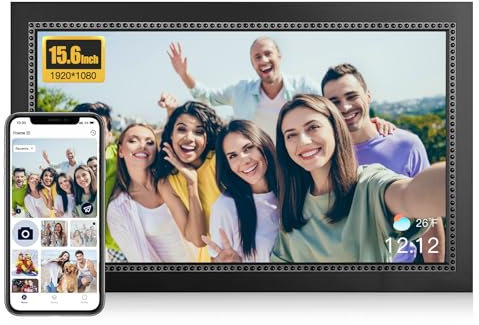 Humblestead digitaler Bilderrahmen 15.6 Zoll, 1920x1080 HD IPS Touchscreen Wi-Fi elektronischer Bilderrahmen, 64GB Speicher, Auto-Drehen, Wandmontage, Teilen Fotos/Videos sofort von überall