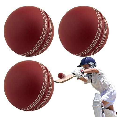 Bollisate 3 Stück Cricketball Ball, Weicher, Handgenähter Club-Cricketball Mit Genähter Naht, Cricketball Aus Gummi Für Draußen Und Drinnen, Für Anfängertraining, Familienspaß