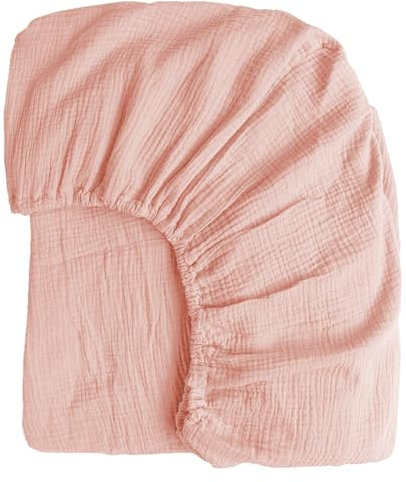 Boqingzhu Muslin Baumwolle Spannbettlaken 140x200cm Rosa Altrosa Pink Atmungsaktiv Kühlend Sommer Weich Hautfreundlich Spannbetttuch Bettlaken für Matraze bis 30cm Boxspringbett Topper