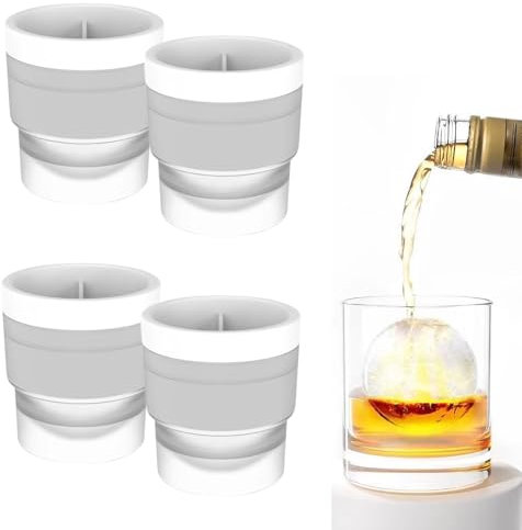 4 Pcs Ice Ball Mould, Silicone Ice Cube Moulds, Round Ice Cube Moulds, Stackable Circular Ice Cube Mold, Suitable for Cocktails, Whiskey, and Soft Drinks (White)