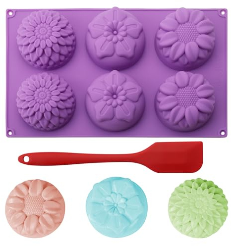 UOCAI Moules à savon en silicone, 6 cavités Moules à boules de bain, avec spatule en silicone, pour savon, gelée, chocolat (28 x 16.5 x 3 CM)