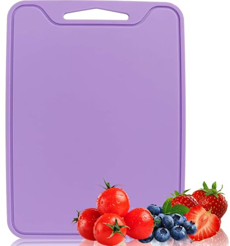Flexible Cutting Boards, BPA Free Silicone Non-Slip Chopping Mat for Kitchen, Dishwasher Safe & Space-Saving with Hanging Hole (Purple)