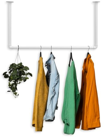 RSR Hangers Tringle för kläder industriell design för tak vit - Bredd 70 cm x höjd 70 cm - Takmonterad klädhängare - Takmontering - Sovrum - Korridor - Motståndskraftig mot