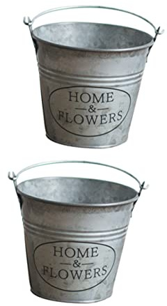 ANDRESLAD 2 pièces Seau Rétro pour Plantes Lot de Contenant Décoratif pour Fleurs et Polyvalent pour Intérieur et Extérieur