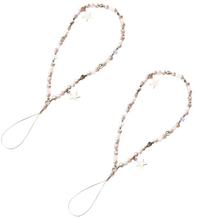 Czhotg 2Pcs Coffee Color Five-Pointed Star Pendant Beaded Strap - Cute Mobile Phone Strap Detachable Lanyard, Decor and Cell Phone Charms