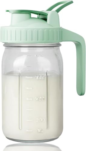 Bricco per latte materno da 907 ml, 1 barattolo di vetro con coperchio a scatto e beccuccio per versare, 100% ermetico a tenuta stagna, per tè freddo, succo di frutta, caffè freddo