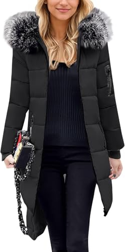 Genérico Plumiferos Mujer Abrigo Acolchado Mujer Abrigo Largo Midi Abrigos Termica con Capucha Cazadora para Senderismo Ropa Cortavientos con Bolsillos Negro L