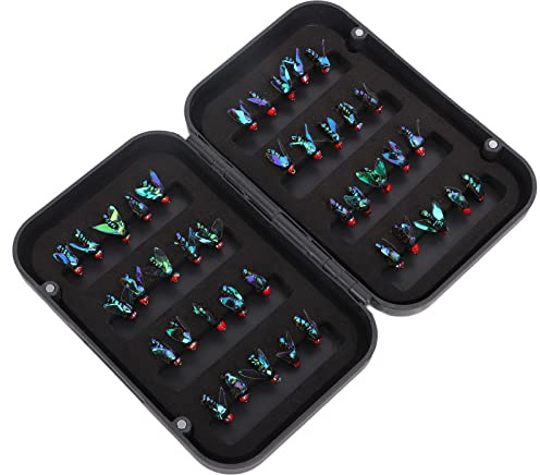 Dilwe Esche da Pesca a Mosca Esca con Scatola di Immagazzinaggio Gancio in Acciaio Ad Alto Tenore di Carbonio per la Pesca Alla Trota Bass Fishing 40 Pezzi Kit di Assortimento Ottimo Strumento per