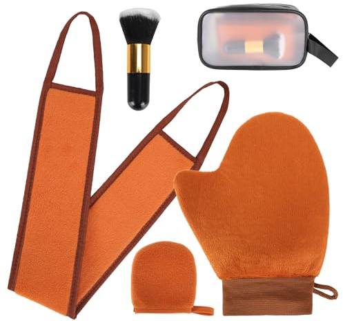 Kit 3 in 1 con guanto abbronzante finto, guanto autoabbronzante, applicatore per lozione posteriore, spazzola abbronzante con borsa per riporre oggetti
