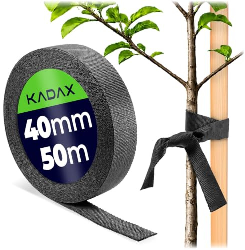 KADAX Trädbindningsrem 40mm x 50m, bindningsrem för säker fästning av träd & buskar, trädbindare av polypropylen, trädfastsättning, växtbindare (Svart)