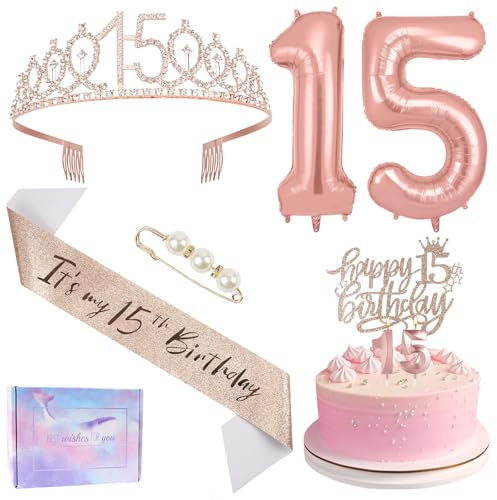 Ainiv 15° Compleanno Corona Oro Rosa Happy 15th Birthday