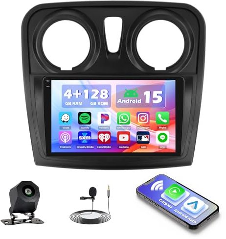 Hikity 4+128G Autorradio para Renault Dacia SANDERO II B52 2012-2019, Pantalla 9 Radio con Wireless CarPlay Android Auto Bluetooth Navi GPS WiFi EQ Canbus USB