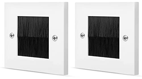 TNP Kabeldurchführung Wand Unterputz Abdeckung - 2 Stück, Unterputzdose Deckel für Wandauslassdose Unterputz, Kabelauslassdose Abdeckung mit schwarz Nylon Bürste, für Multimedia Kabel, 86x86mm, weiß