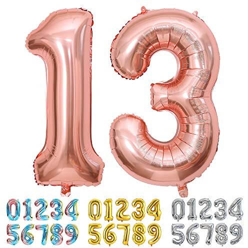 Ponmoo Foil Balloon Number 13/31 Rosegold, Giant Numbers 0 1 2 3 4 5 6 7 8 9 10-19 20-29 30-39 40-49 50-60-70-80-90-100, Large Balloons for Wedding Anniversary Birthday Party Decoration
