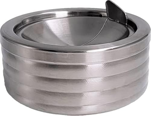 Cendrier classique rainuré en métal argenté avec couvercle pour cigarettes – Cendrier d'extérieur résistant au vent pour extérieur et intérieur – Cendrier décoratif fantaisie