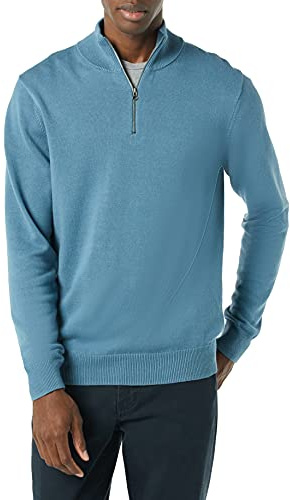 Amazon Essentials Men's 100% Cotton Quarter-Zip Jumper, Blue, M