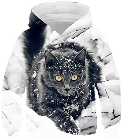 COAOBO 3D Bambini Felpa con Cappuccio,Autunno 3D Gatto Felpe con Cappuccio per Bambini Animali Divertenti Ragazzi E Ragazze Vestiti Felpa A Maniche Lunghe Confortevole Anime Top-150Cm
