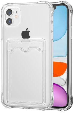 DEFBSC Case for iPhone 12, Transparent Back Card Holder Phone Case, Ultra Slim Soft TPU Shockproof Clear Case with Card Slot for Back of Phone - White