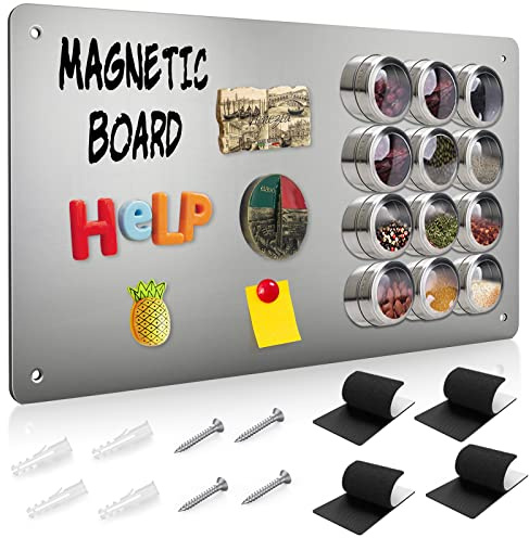 Raweao Magnetic Board for Wall 43.5x30cm, Metal Magnets Board for Fridge Magnets, Small A3 No-Drill Magnet Wall Board Stainless Steel for Kitchen Home Office Kids Bedroom