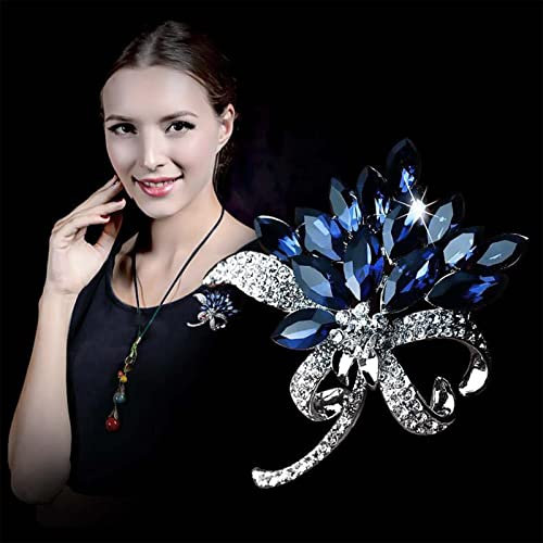 Wendalern Broche en Strass Cristal Bleu - Accessoire Classique pour Mariage, Corsage, Bouquet, Épingle de Revers, Foulard Vintage, Châle, Vêtements et Bijoux pour Femmes et Filles