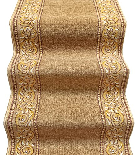 emmevi Alfombra escalera diseño barroco alfombra pasillo escaleras antideslizante MOD.Picasso Dis_22 67 x 500 cm, color beige