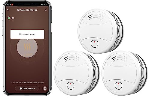 Détecteur de Fumée WiFi Intelligent avec 10-Ans Batterie,avec Batterie au Remplaçable, EN14604, Alarme 85 DB, Alarme Incendie WiFi Compatible avec Tuya/Smart Life APP- 3 pièces