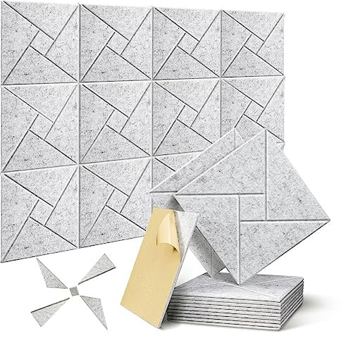 12 Pack Self-adhesive Acoustic Panels, JAMELO 12 X 12 X 0.4 Sound Proof Acoustic Foam with Pattern Square High Density Sound Absorbing Wall Panels for Home Studio Office
