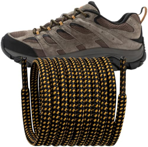 Endoto Cordones para Merrell Moab Botas de Senderismo, Repuesto Redondos Cordon Laces (Negro y Amarillo, 48 pulgadas)