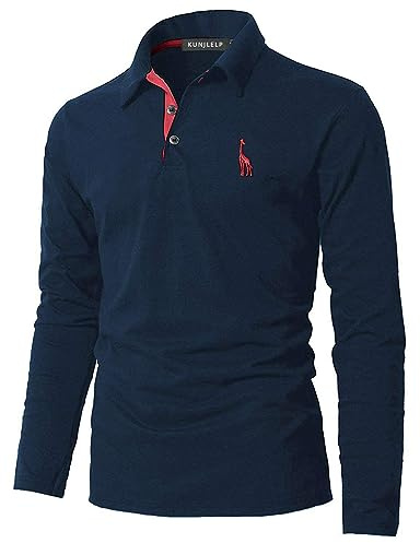 KUNJLELP Polotröja herr långärmad, t-shirts män, skjorta herr giraff broderi t-shirt golf sport polo
