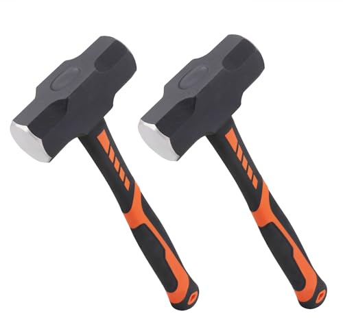 2 Packs 4lb Sledgehammer with 13 Inch long Fiberglass Handle, Drilling/Crack Hammer, No-Slip Rubber Grip, and Forged Steel Construction,(4-Pound Sledge), by GENHAKON