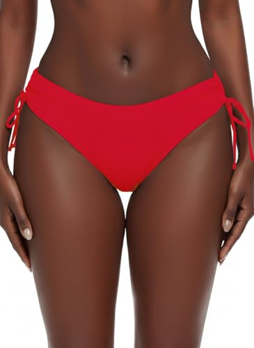 Ocean Blues Women's Red Mid Waisted Bikini Bottom Drawstring Bathing Suit Size Medium