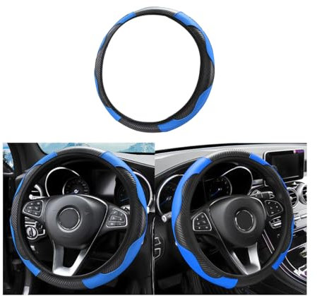 Adunsiaoto Lenkrad Abdeckung Echtes Leder Breathable Anti Slip, Atmungsaktiver Lenkradschutz Geeignet für Auto/SUV, Gemütliche Atmungsaktive Lenkradschoner(Blau)