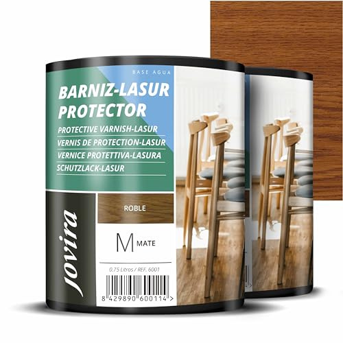 JOVIRA PINTURAS BARNIZ-LASUR Protector Mate al Agua. Protege, decora y embellece todo tipo de madera. (2x750 Mililitros, Roble) F-17-2
