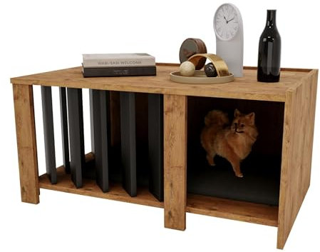 CraftPAK Hundehütte Indoor aus Holzwerkstoff – Hundehaus/Katzenhaus/Hundehütte für daheim im Möbelstil | großräumige Hundehöhle |Dog House Indoor Haustierhaus H45 x L92 x B58 cm - Braun