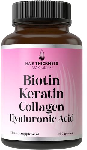 Biotin + Keratin + Marine Collagen + Hyaluronic Acid, 4-in-1 Hair Growth Vitamins with 10000mcg Biotin Capsules, Thickening Complex for Women & Men with Hair Thinning