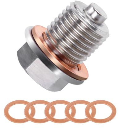 wadafen Magnetic Oil Drain Plug,M14x1.5 Stainless Steel Sump Drain Nut Bolt,Stainless Steel Oil Plug Replacement Universal,with 5 pcs Oil Drain Plug Washer,for Cars