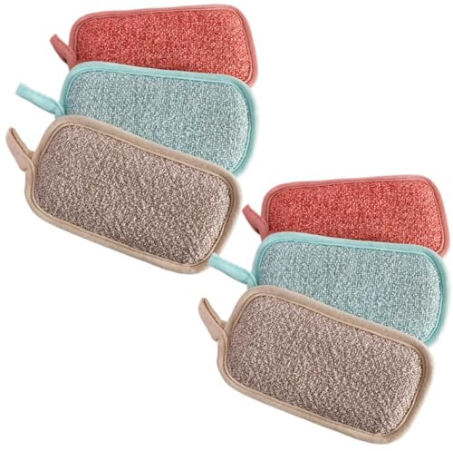 6er Set Spülschwamm Topfreiniger Küchenschwamm Waschbar zum wiederverwenden,10x8 cm mit Mikrofaser, mit 2 leistungsstarke Seiten