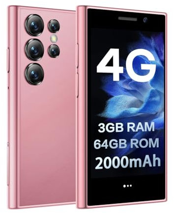 ZOKOE Mini Smartphone 4G, 3GB RAM 64GB ROM 5.0 MP 3.0 Inch HD Screen Quad Core CPU Face Unlocked Dual SIM Backup Phone Niños y Estudiantes Pequeño teléfono móvil Desbloqueado（Rosa）