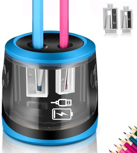 ThaRigwig Electric Pencil Sharpeners, USB and Battery Powered, 2 Hole, Desktop, with Large Container