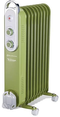 Rediffusion Oil Filled Radiator, 2000W, Vintage, 9 Fin, Variable Heat, Adjustable Thermostat, Overheat Protection, Tip-Over Switch, Compact & Portable, Long-Lasting Warmth, Sage Green - REDB14KGRE