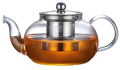 Borosilicate Glass Teapot with Infuser Stovetop Safe Tea Pot with Stainless Strainer Tea Kettle for Loose Leaf (1000ml)