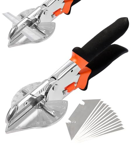 Cigrubo Ciseaux à Onglets Multi-Angles, Goulotte Coupe Angulaire, Pince de Découpe, Cisaille à Onglet à Angle 45 ° -135 ° Réglables, Cisailles à Onglets, Outil de Coupes, avec 10 Lames de Rechange