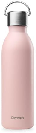 Qwetch - Bouteille Isotherme Active Pastel Rose 600ml - Gourde avec Anse Inox Recyclé - 24h Froid et 12h Chaud - Etanche, Sans BPA & Compacte