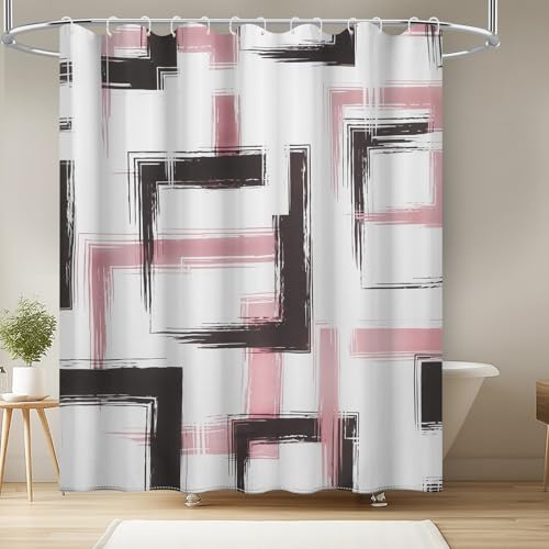 FeinKulturia Duschvorhang 180x200 cm, Design im Verdickten Geometrisches Muster, Waschbare Polyester-Textilien, Anti-Schimmel, Wasserdichter Badvorhang mit 12 Duschvorhangringen und beschwertem Saum